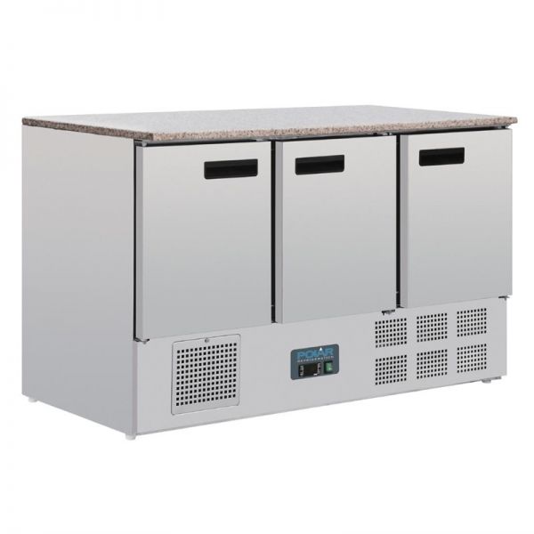 Polar Serie G Thekenkühltisch mit Marmorarbeitsfläche 3-türig 368Ltr